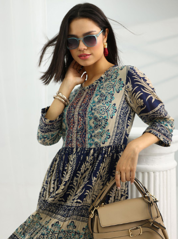 Libas Women Ethnic Motifs Printed Round Neck Cotton Maxi Dress