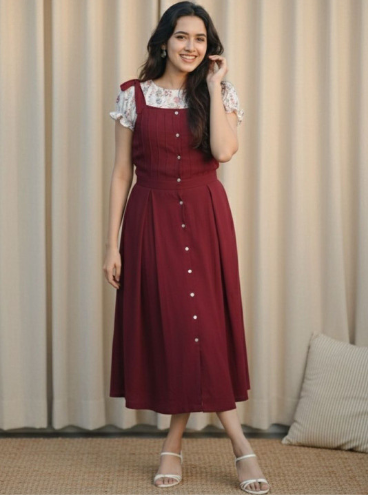 Ethniclook Floral Puff Sleeve Pinafore Midi Dress