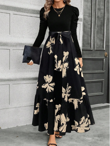 SHYAM SUNDARI Floral Print Puff Sleeve Fit & Flare Maxi Dress