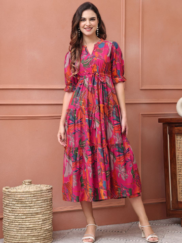 Claura Women Floral Printed Fit & Flare Midi Dress