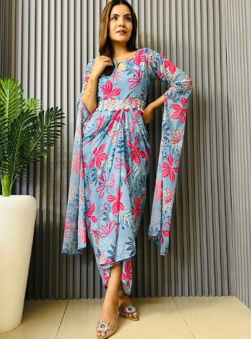 RK KURTIS Printed V-Neck Fit & Flare Ethnic Dresses