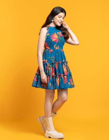 OCTICS Floral Printed Fit & Flare Dress