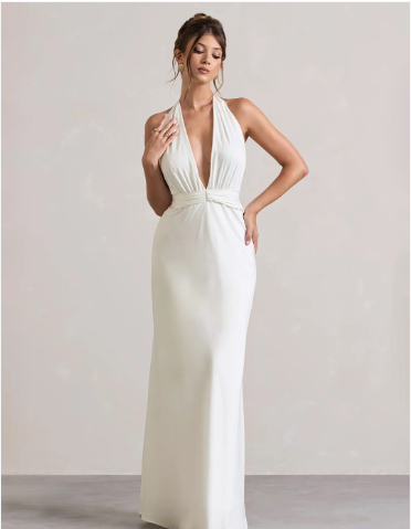 TRAQUILA Georgette Halter Neck Backless Maxi Dress