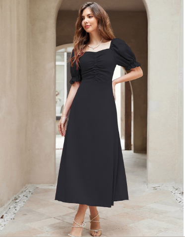 Sugathari Puff Sleeves A-Line Midi Dress