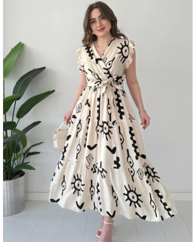 PIMU Print Flutter Sleeve Maxi Dress