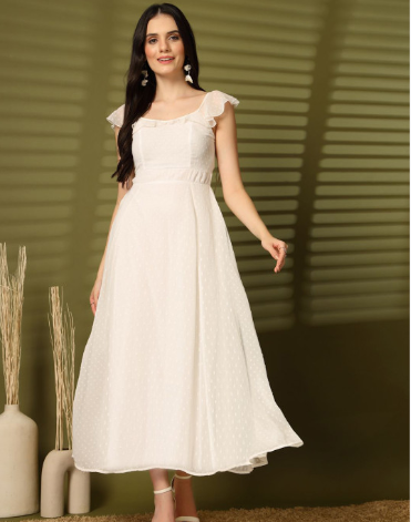 aayu Georgette Round Neck Flutter Sleeves Fit & Flare Maxi Dress