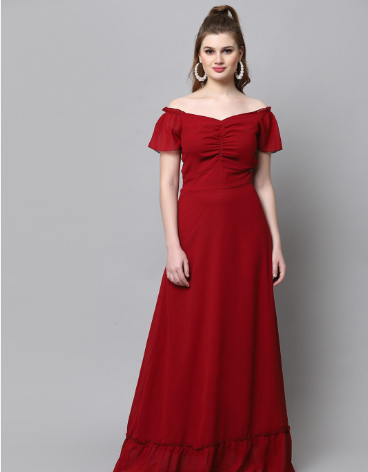aayu Off-Shoulder Gathered Detailed Maxi Dress