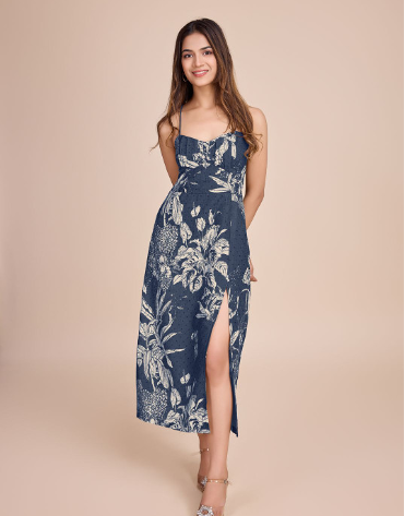 HOUSE OF MIRA Women Floral Printed Cotton Empire Midi Dress