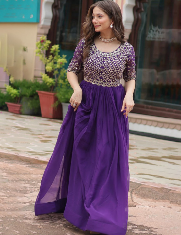 KALINI Embroidered Sequined Detail Ethnic Maxi Dresses