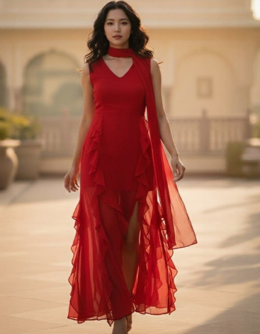 Pookiie Ruffled Chiffon Maxi Dress