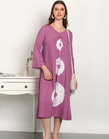 Maaesa Tie and Dye Dyed Fit & Flare Midi Dress