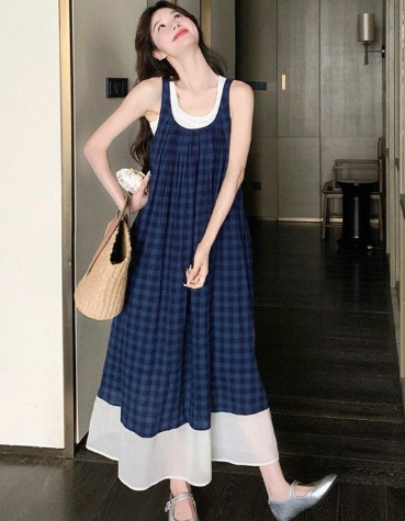 StyleCast x Revolte Checked A-Line Maxi Dress