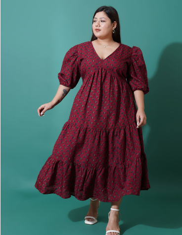 U&F Beyond Floral Print Puff Sleeve A-Line Midi Dress