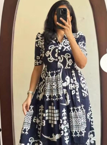 PakhiCreations Print Puff Sleeve A-Line Maxi Dress
