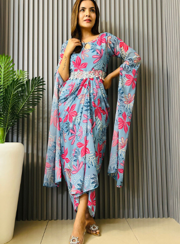 RK KURTIS Printed V-Neck Fit & Flare Ethnic Dresses