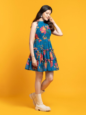 OCTICS Floral Printed Fit & Flare Dress