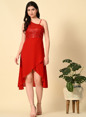 Tushita Women Sequinned embellished One Shoulder Fit & Flare A-Line DressShine bright in the Tushita Women Sequinned Embellished One-Shoulder Fit & Flare A-Line Dress. Featuring sparkling sequined embellishments, a chic one-shoulder neckline, and a flattering fit-and-flare silhouette, this dress is perfect for parties, evening events, or special occasions. It blends glamour with elegance for a confident, show-stopping look.