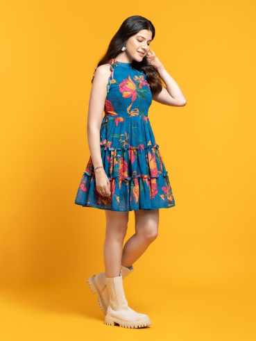 OCTICS Floral Printed Fit & Flare Dress