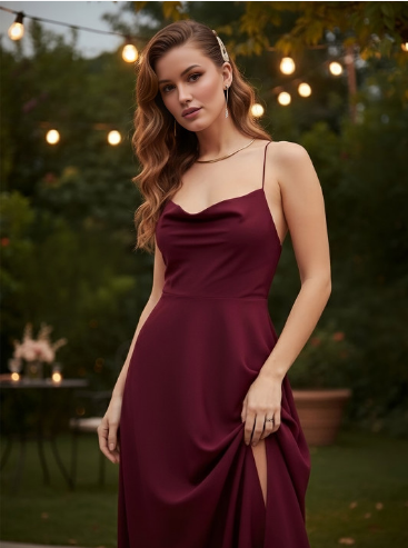 Berrylush Maroon Shoulder Straps Tie Ups Maxi Dress