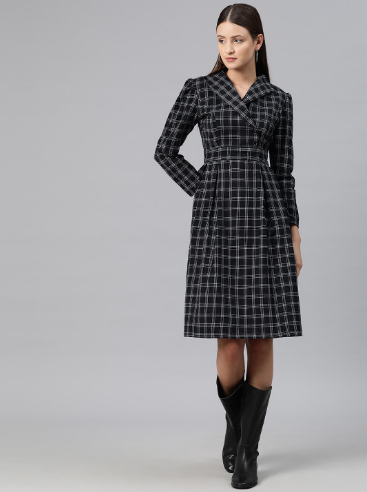 Cottinfab Checked Lapel Collar Blazer Dress