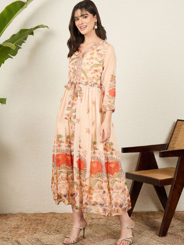 Anouk Floral Print Fit & Flare Midi Dress