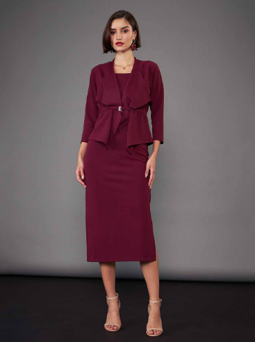 SASSAFRAS worklyf Shoulder Straps Sheath Midi Dress With Crop Shrug