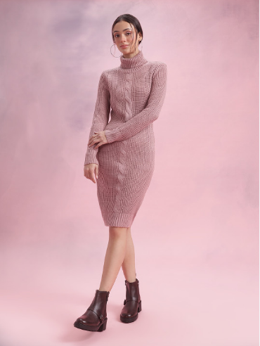 DressBerry Acrylic High Neck Sweater Dress