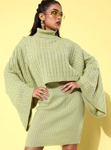 4WRD by Dressberry Knitted Bodycon Jumper Dress Comes With A Cover-Up Poncho