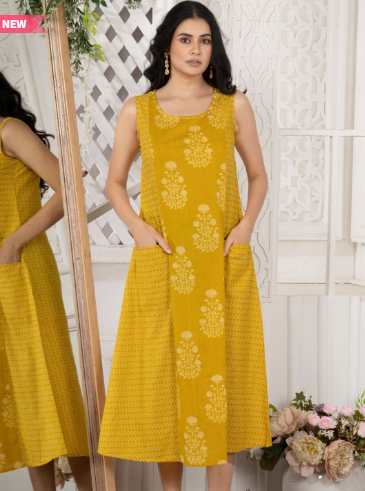 Saffron Threads Printed Round Neck A-Line Ethnic Dresses