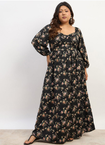 Berrylush Curve Plus Size Sweetheart Neck Floral Print Maxi Dress