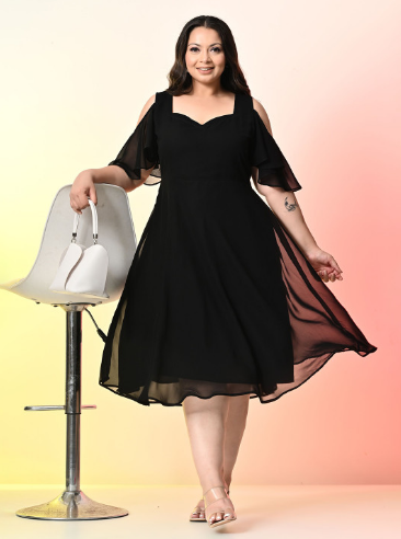 PrettyPlus by Desinoor.com Plus Size Georgette Fit & Flare Midi Dress